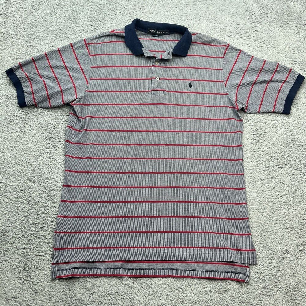 Polo‎ Golf Ralph Lauren Shirt Mens XL Vintage 90s Red Striped Fine Cotton Preppy